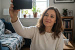 create a selfie of a middle age woman