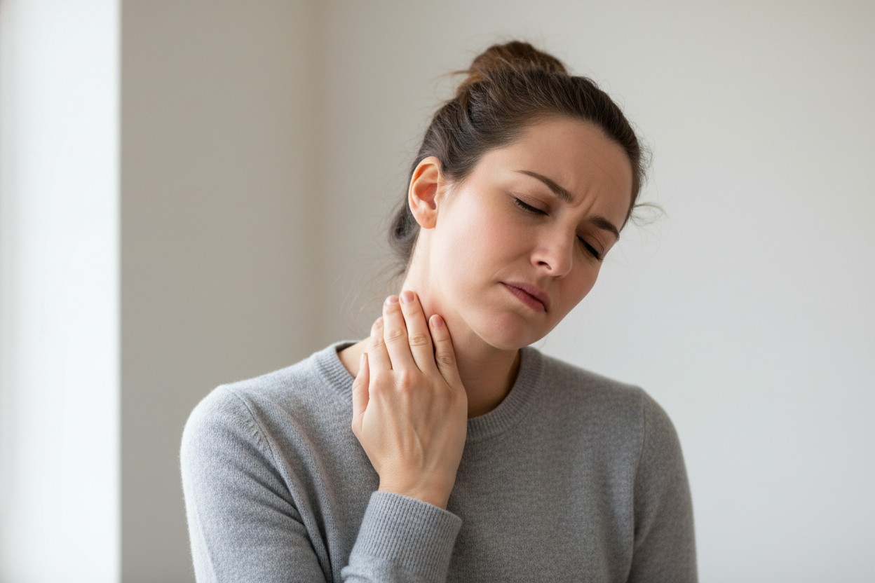 Female rubbing her neck because of pain